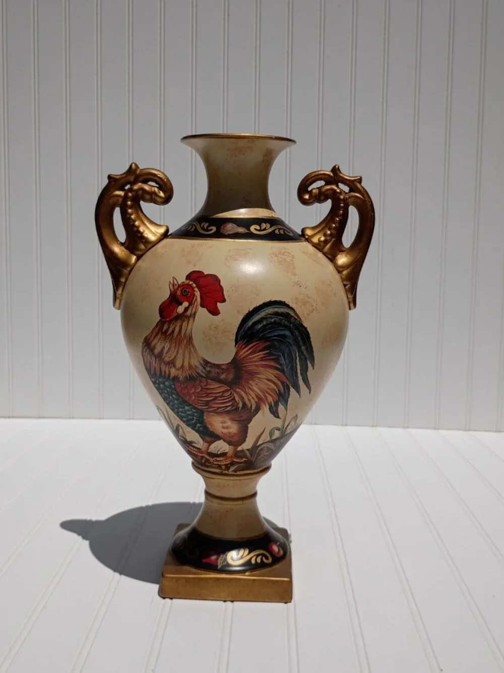 Vtg La Dolce Vita Ja Designs Antique Rooster Collection Ceramic Vase Urn 15.5